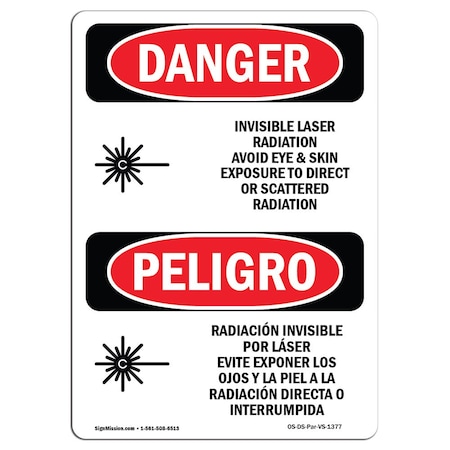Signmission OSHA Danger, Invisible Laser Radiation Exposure Bilingual, 24in X 18in, OS-DS-A-1824-VS-1377 OS-DS-A-1824-VS-1377